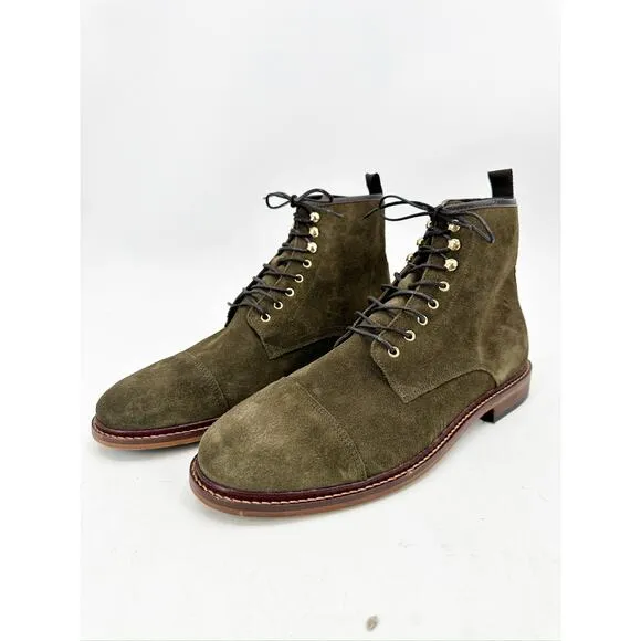 Shoe The Bear Curtis Khaki Green Waxed Suede Leather Lace Up Boots Size 45