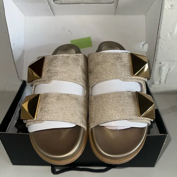 ShuShop Bernarda Pyramid Gold Woven Women’s Slide Sandals