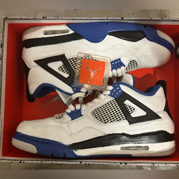 Size 12-Nike Air Jordan 4 Retro White and Blue Motorsport 2017 Sneakers