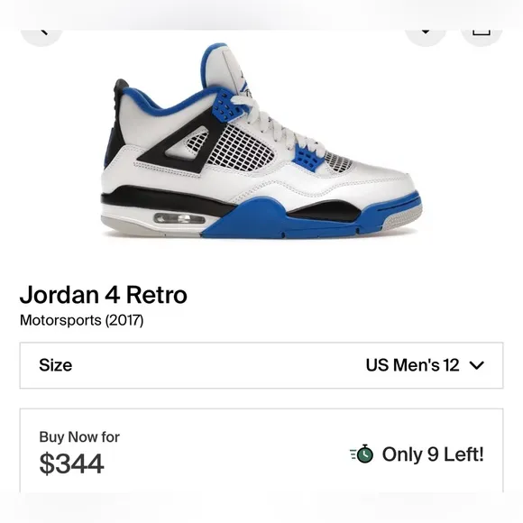 Size 12-Nike Air Jordan 4 Retro White and Blue Motorsport 2017 Sneakers