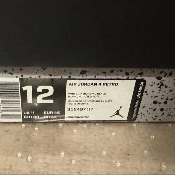 Size 12-Nike Air Jordan 4 Retro White and Blue Motorsport 2017 Sneakers