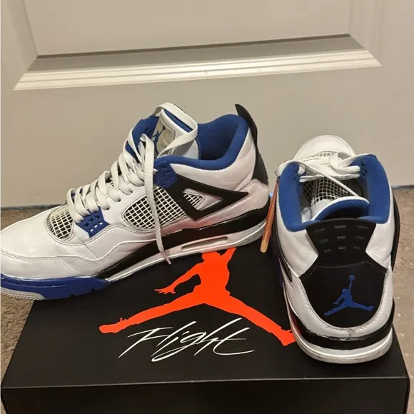 Size 12-Nike Air Jordan 4 Retro White and Blue Motorsport 2017 Sneakers