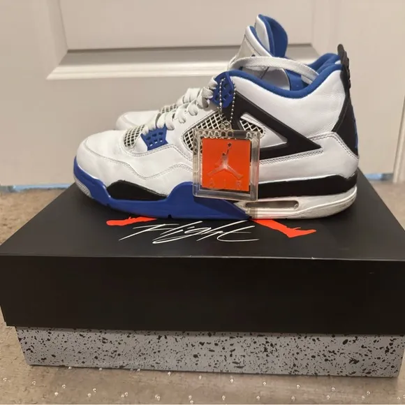 Size 12-Nike Air Jordan 4 Retro White and Blue Motorsport 2017 Sneakers