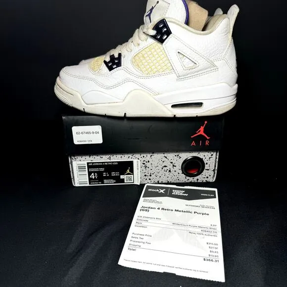 Size 4.5 - Nike Air Jordan 4 Retro GS Purple Metallic Men's Shoes