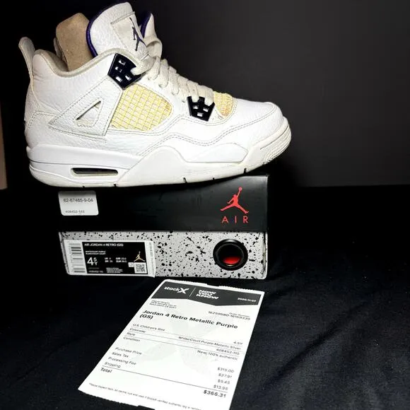 Size 4.5 - Nike Air Jordan 4 Retro GS Purple Metallic Men's Shoes