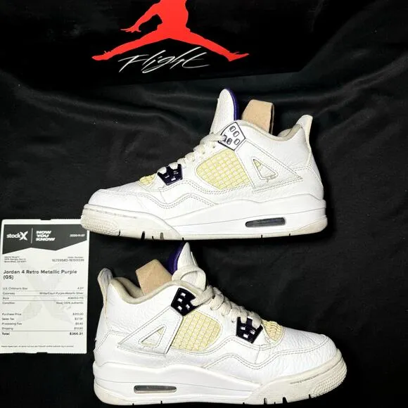 Size 4.5 - Nike Air Jordan 4 Retro GS Purple Metallic Men's Shoes