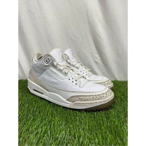 Size 9 Air Jordan 3 Shoes Mens Retro Triple White Pure Money Sneakers 136064-111