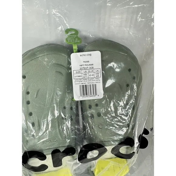 Size 9M/11W CROCS Echo Clog Moss Green Vert Mousse 207937-308 Slip On Shoes NEW