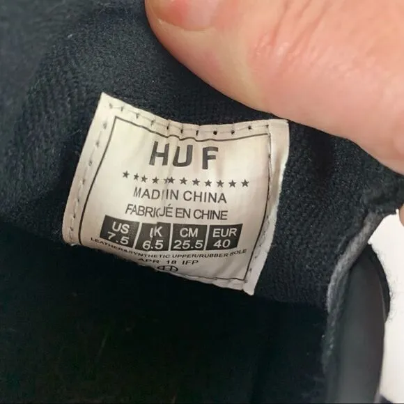 Skater Shoes HUF Black Leather Lace Up Skate Shoe Sneaker 7.5