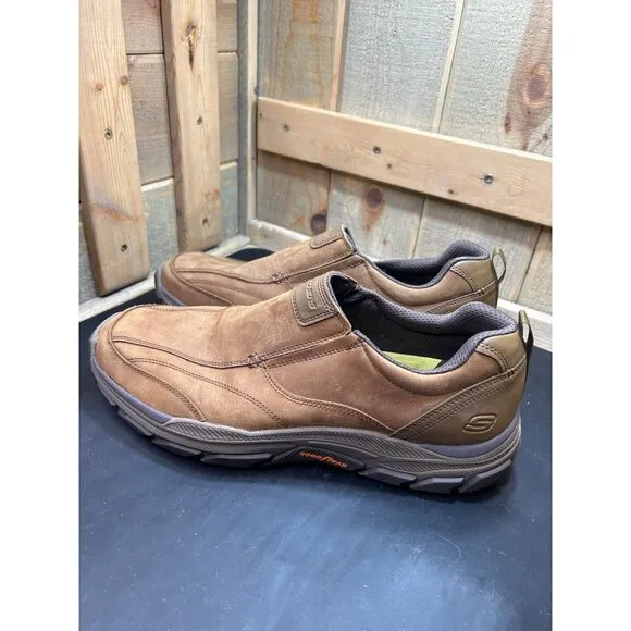 Skechers Mens Relaxed Fit Goodyear Brown Slip-On Shoes Size 14