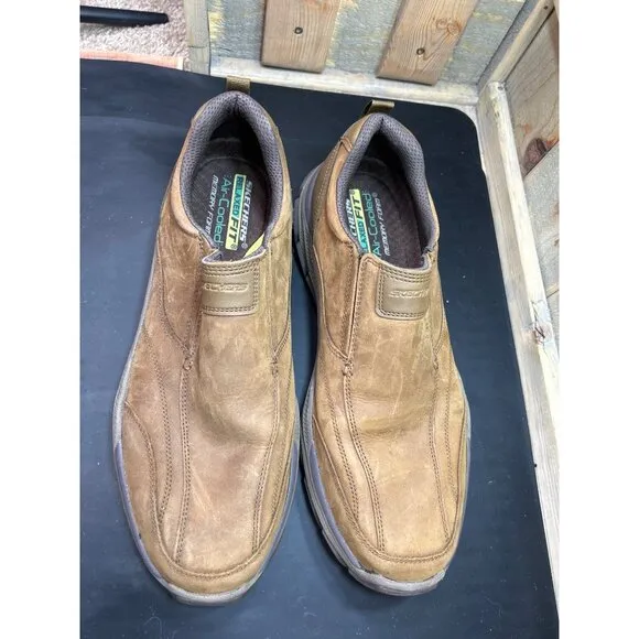 Skechers Mens Relaxed Fit Goodyear Brown Slip-On Shoes Size 14