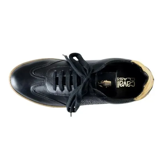 Sneakers Shoes Cavalli Class Men's Black Leather Fashion Size 8, 10