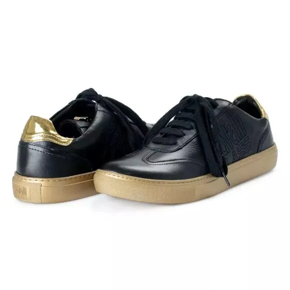 Sneakers Shoes Cavalli Class Men's Black Leather Fashion Size 8, 10