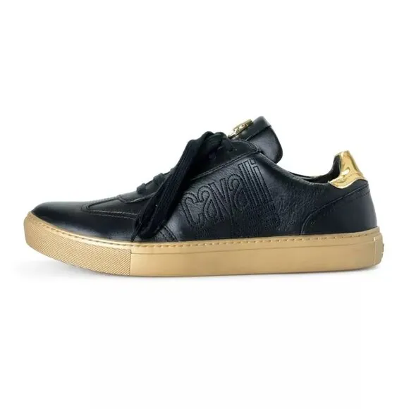 Sneakers Shoes Cavalli Class Men's Black Leather Fashion Size 8, 10