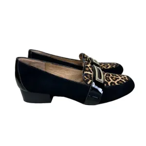 Sofft Black Suede Patent Leather Cowhair Front Buckle Slip-On Loafer Size 9