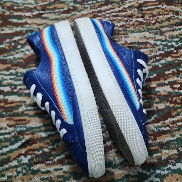 Soludos Womens Shoes Blue Leather Rainbow Wave  Chill Out Sneakers 10