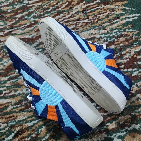 Soludos Womens Shoes Blue Leather Rainbow Wave  Chill Out Sneakers 10