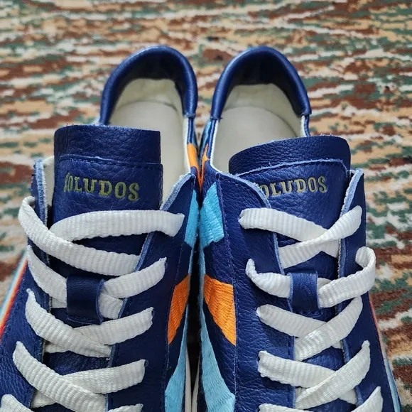 Soludos Womens Shoes Blue Leather Rainbow Wave  Chill Out Sneakers 10