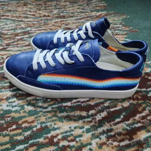 Soludos Womens Shoes Blue Leather Rainbow Wave  Chill Out Sneakers 10