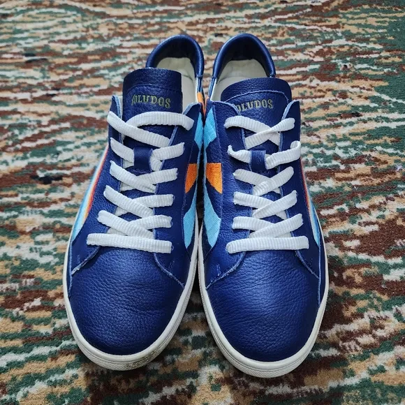 Soludos Womens Shoes Blue Leather Rainbow Wave  Chill Out Sneakers 10
