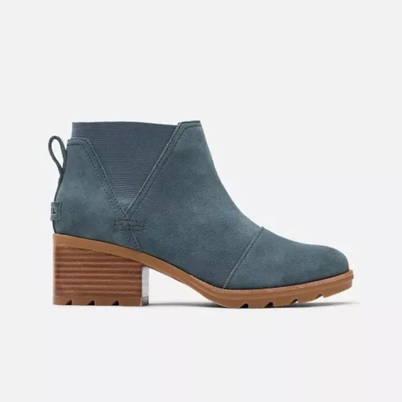 Sorel Cate Chelsea Heeled Pull On Ankle Boots Blue Suede Women's Size 8.5