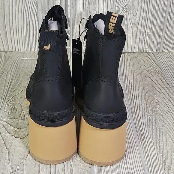 Sorel Hi Line Heel Lace Up Leather Ankle Boots Black Leather Womens 6 NEW