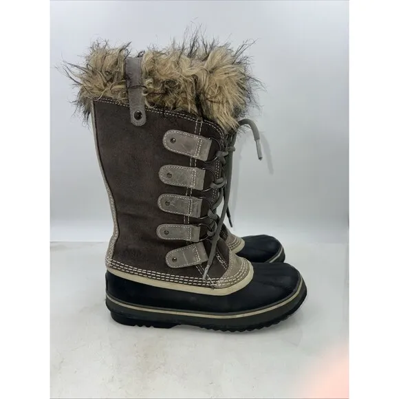 Sorel Womens Boots Sz 8 Suede Faux Fur Trim Joan Of Arctic Snow Brown