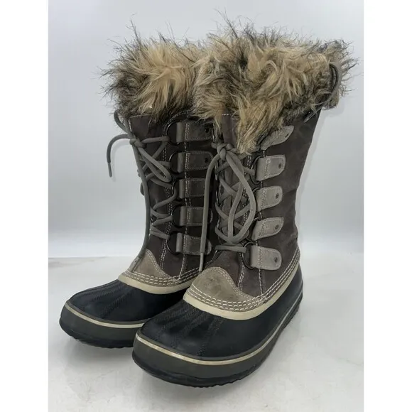 Sorel Womens Boots Sz 8 Suede Faux Fur Trim Joan Of Arctic Snow Brown