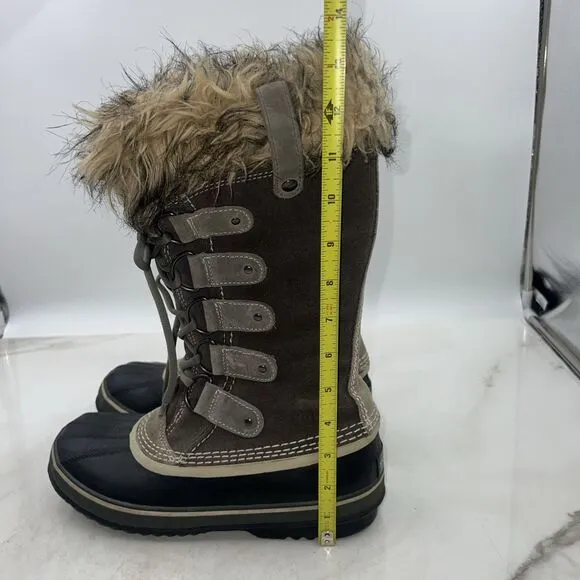 Sorel Womens Boots Sz 8 Suede Faux Fur Trim Joan Of Arctic Snow Brown