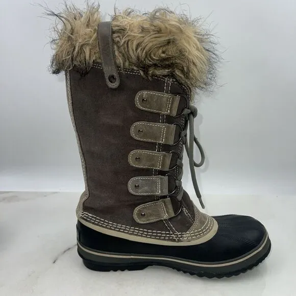 Sorel Womens Boots Sz 8 Suede Faux Fur Trim Joan Of Arctic Snow Brown