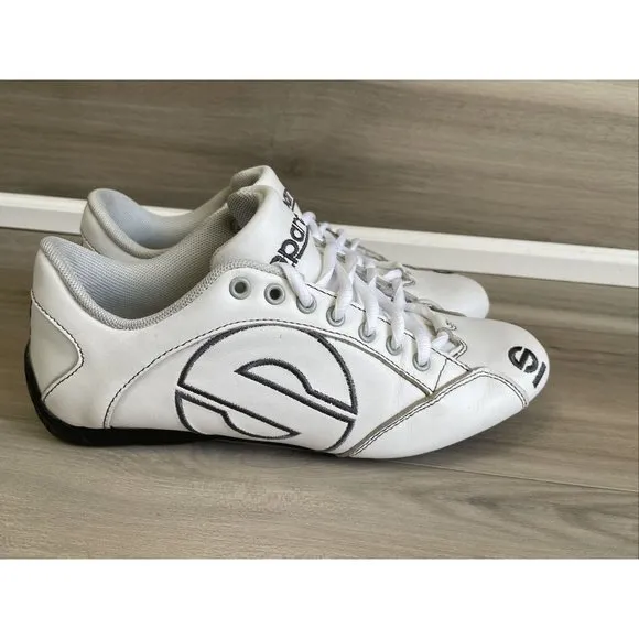 SPARCO MENS‎ RACING DRIVING SHOES WHITE LEATHER SIZE EURO 39 USA 6.5