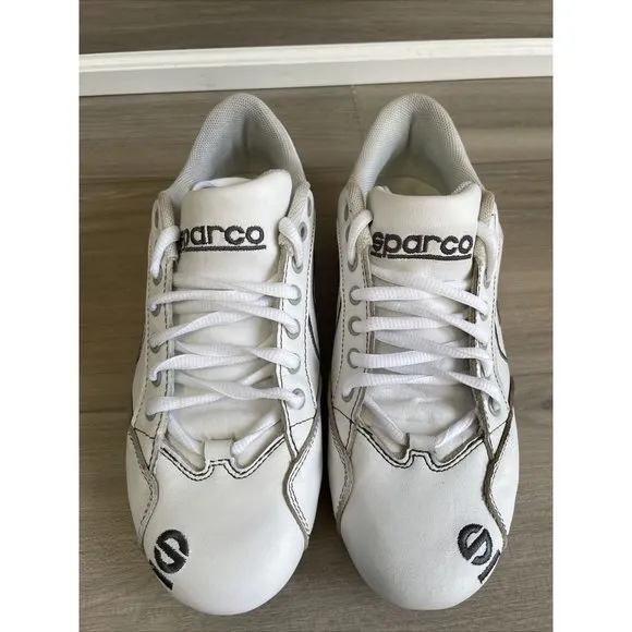 SPARCO MENS‎ RACING DRIVING SHOES WHITE LEATHER SIZE EURO 39 USA 6.5
