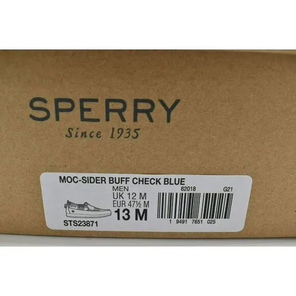 Sperry Mens Size 13 Moc Sider Buffalo Checkered Blue Black Plaid Slip On Shoes