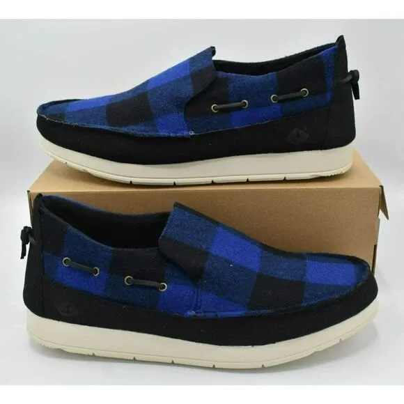Sperry Mens Size 13 Moc Sider Buffalo Checkered Blue Black Plaid Slip On Shoes