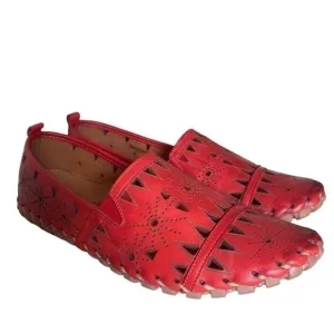 Spring Step Fusaro Red Cut Out Leather Flat Slip On Loafer