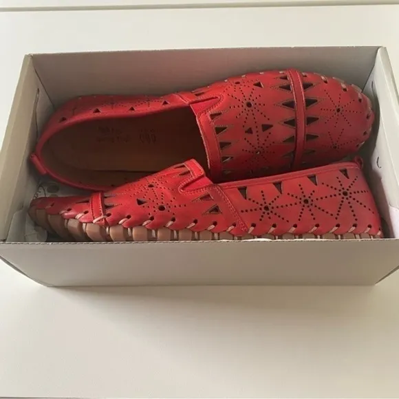 Spring Step Fusaro Red Cut Out Leather Flat Slip On Loafer