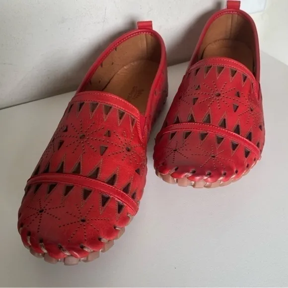 Spring Step Fusaro Red Cut Out Leather Flat Slip On Loafer