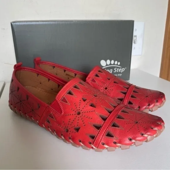 Spring Step Fusaro Red Cut Out Leather Flat Slip On Loafer