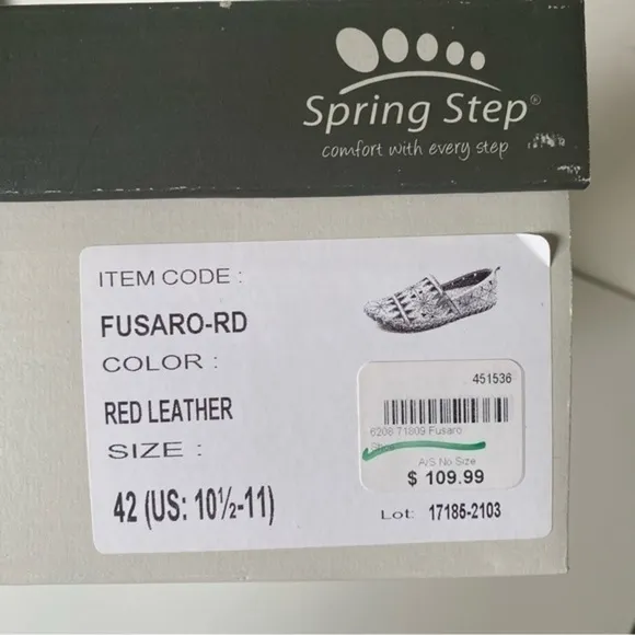 Spring Step Fusaro Red Cut Out Leather Flat Slip On Loafer