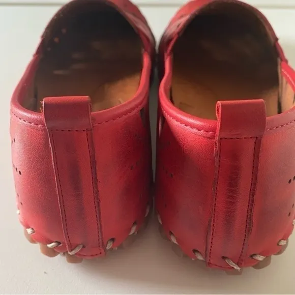 Spring Step Fusaro Red Cut Out Leather Flat Slip On Loafer