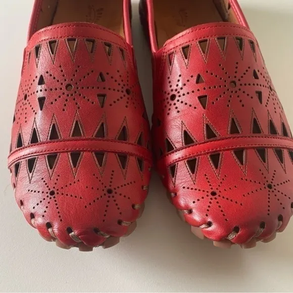 Spring Step Fusaro Red Cut Out Leather Flat Slip On Loafer