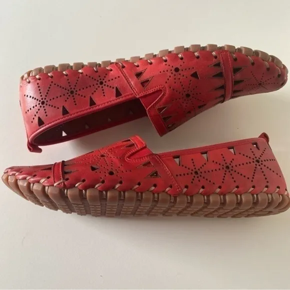 Spring Step Fusaro Red Cut Out Leather Flat Slip On Loafer