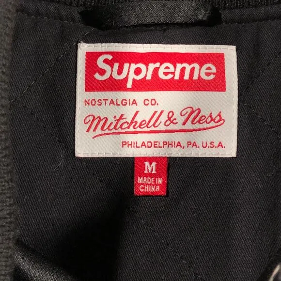 SS21 Supreme Mitchell &amp; Ness Satin Varsity Jacket Black Size Medium M B32