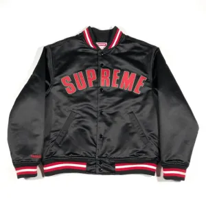 SS21 Supreme Mitchell &amp; Ness Satin Varsity Jacket Black Size Medium M B32