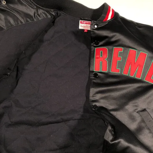 SS21 Supreme Mitchell &amp; Ness Satin Varsity Jacket Black Size Medium M B32