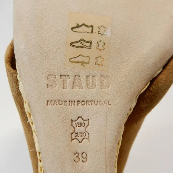 STAUD Dahlia Espadrille Wedge Sandals Size 39 9 Camel Suede Leather NEW $395