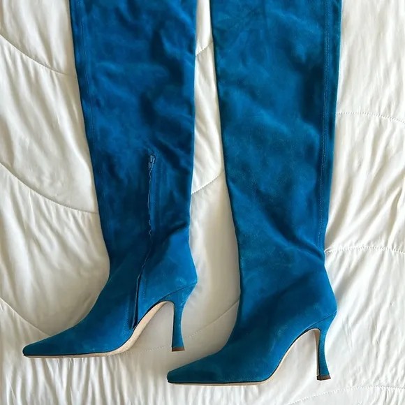 STAUD OVER THE KNEE SUEDE LEATHER CAMI BOOTS IN DIRECTORS BLUE - size 39