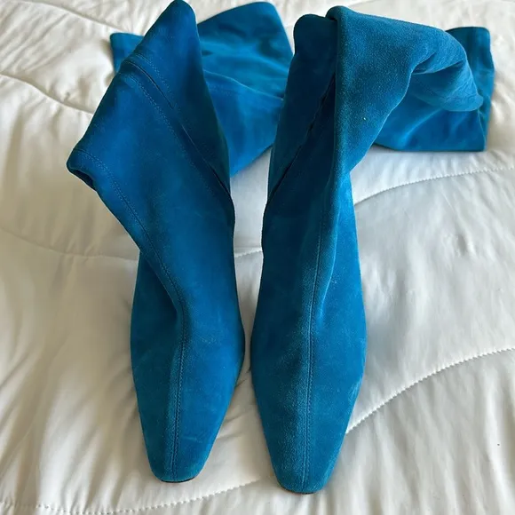 STAUD OVER THE KNEE SUEDE LEATHER CAMI BOOTS IN DIRECTORS BLUE - size 39