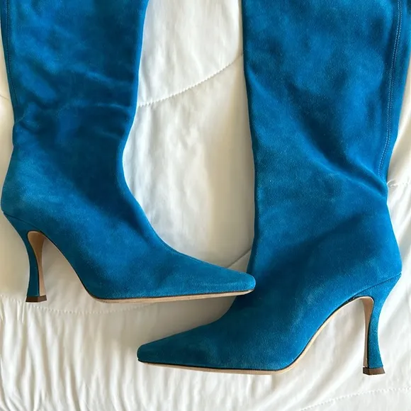 STAUD OVER THE KNEE SUEDE LEATHER CAMI BOOTS IN DIRECTORS BLUE - size 39