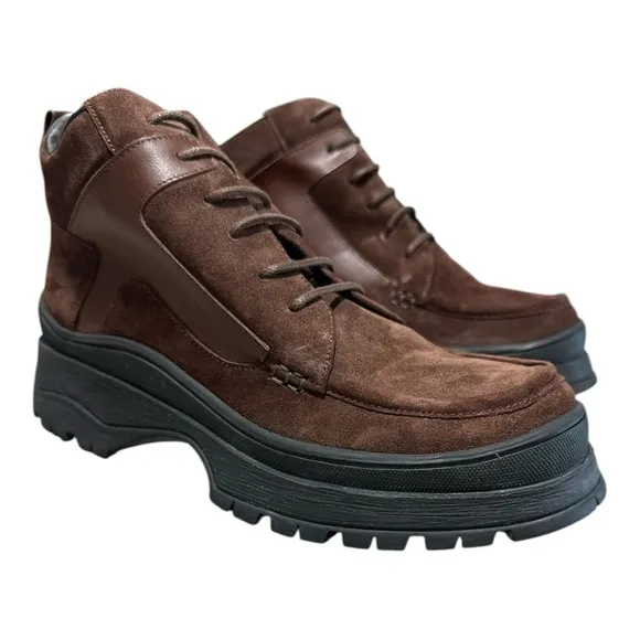STAUD Suede Lace Up Boots in Brown